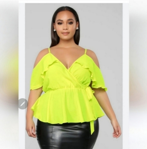 🍁🍂⚘️Fashion nova neon yellow/green blouse 1x - Picture 1 of 5